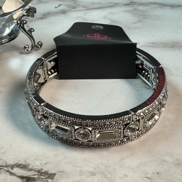 paparazzi Silver Rhinestone Bangle Bracelet - Picture 2 of 2